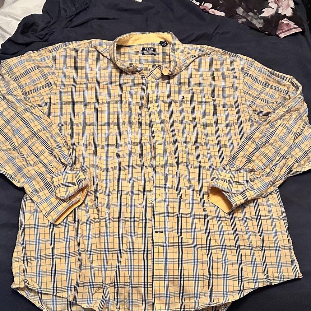 Izod Mens Button Up Yellow Blue Size XXL Like New